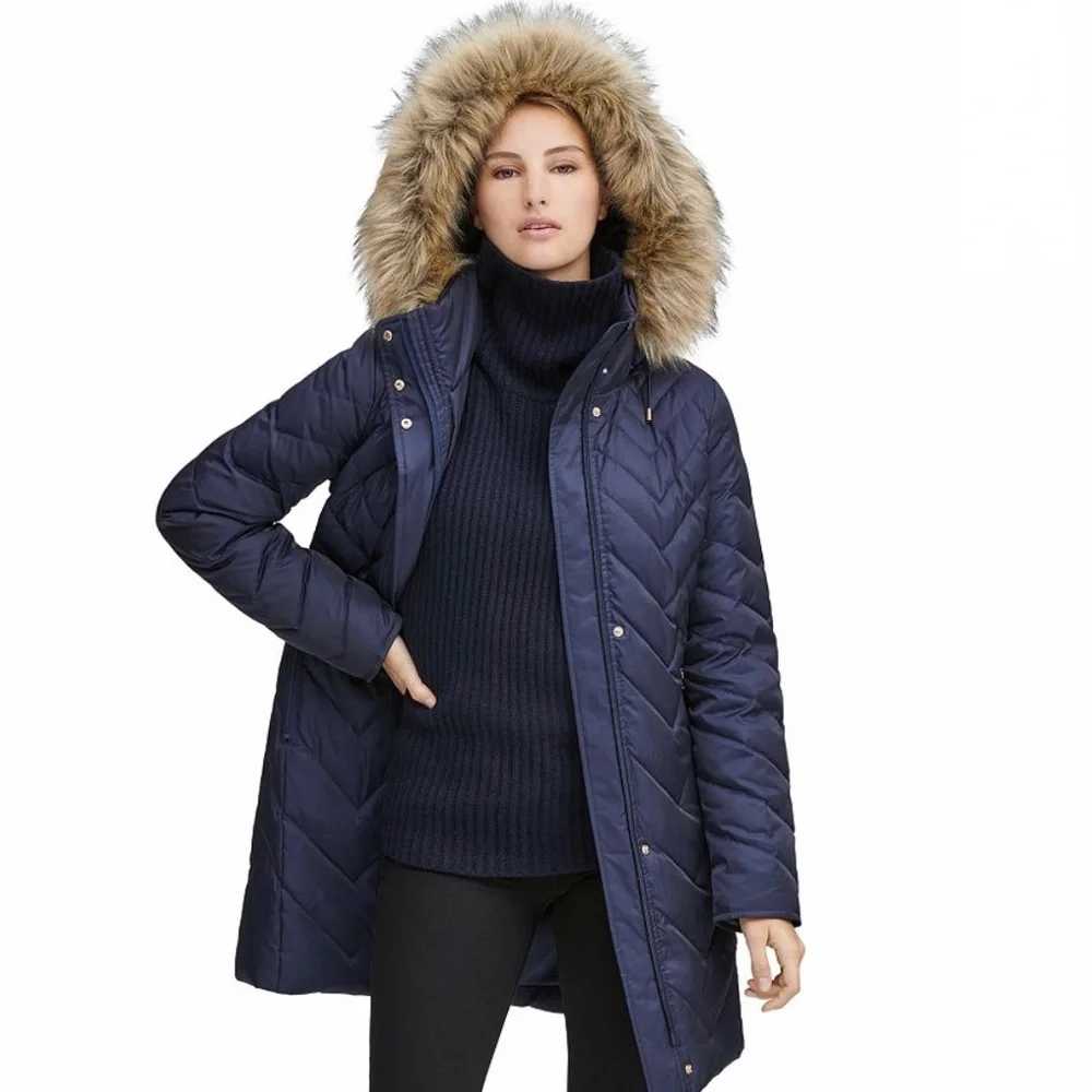 MARC NEW YORK Roxbury Matte Satin Puffer Coat Navy XS NWT - Picture 1 of 15